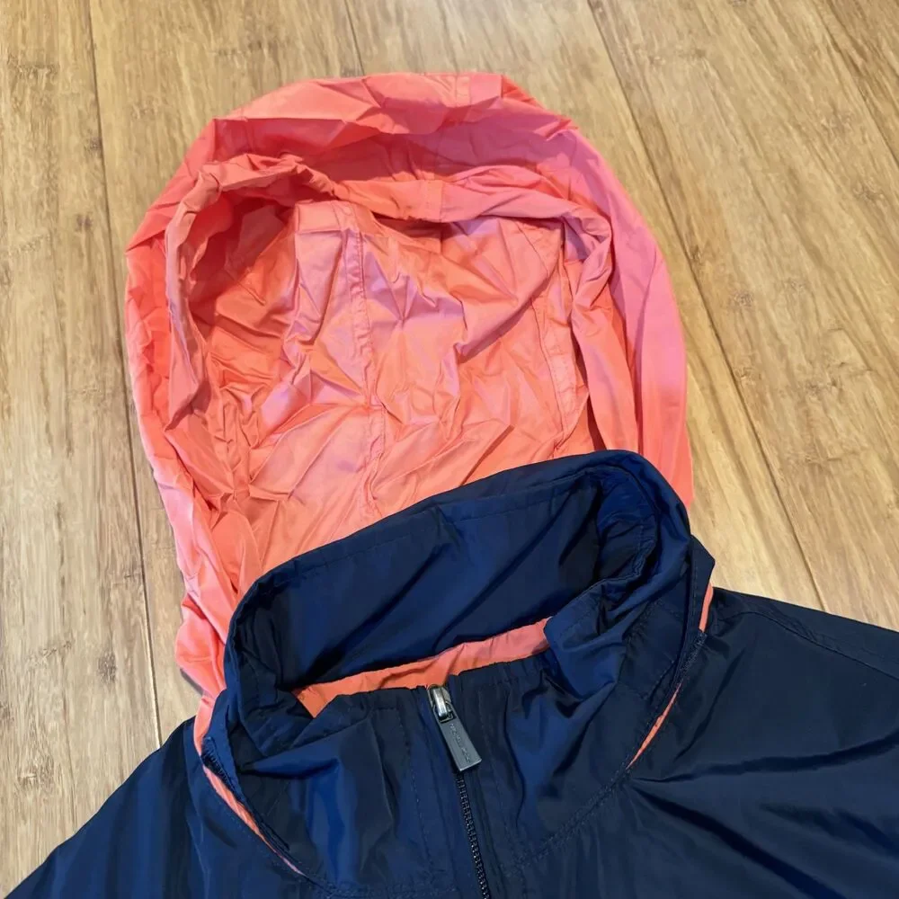 Michael Kors Navy & Orange Lightweight Windbreaker w/ Packable Hood Sz Large